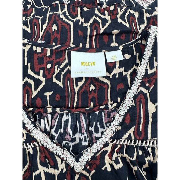 Anthropologie Maeve Veda Embroidered Blouse Size XSP  Brown Motif - Picture 9 of 10